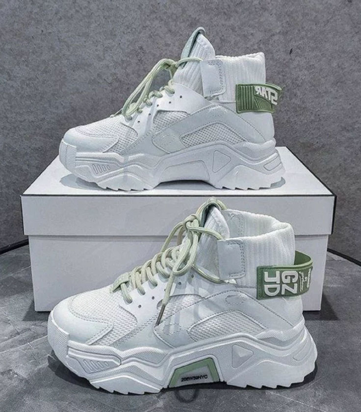 white and green shoes
